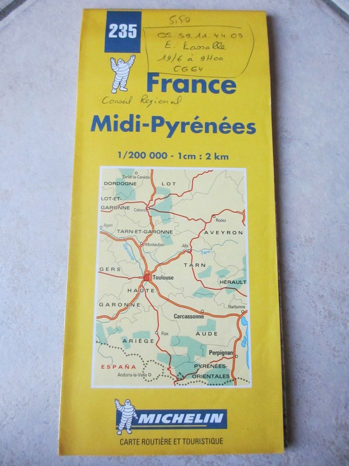 Carte routière et touristique Michelin n° 235 Midi-Pyrénées 1:200000
