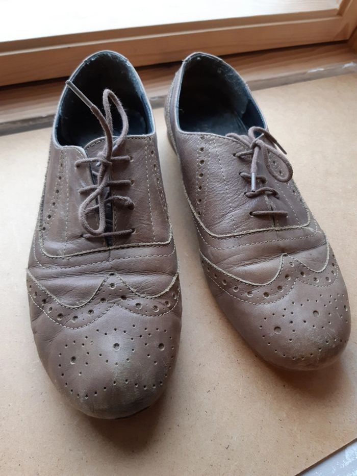 Chaussures richelieu cuir marron vintage 39 femme lacet
