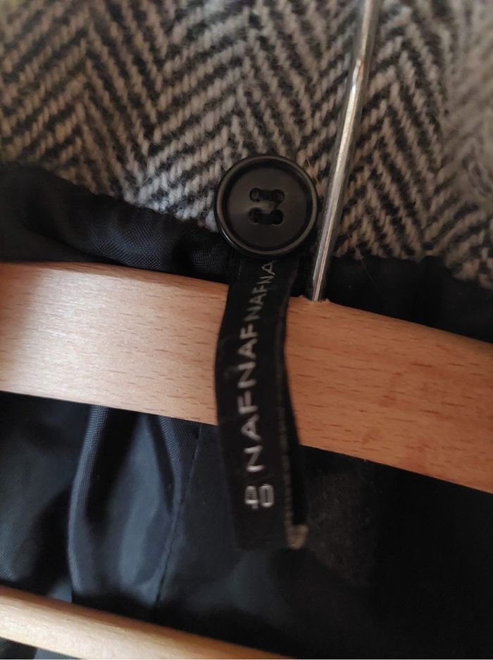Manteau long vintage noir/gris à chevrons T40 BE 🧥 - photo numéro 4