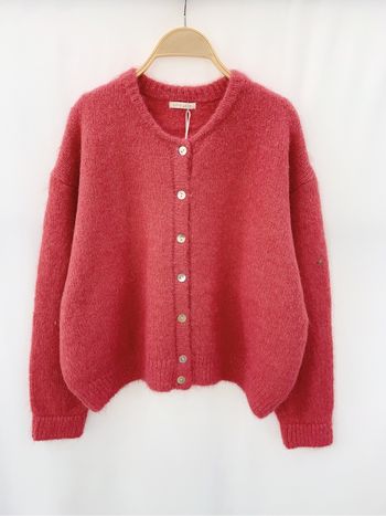 Gilet cardigan laine rose framboise