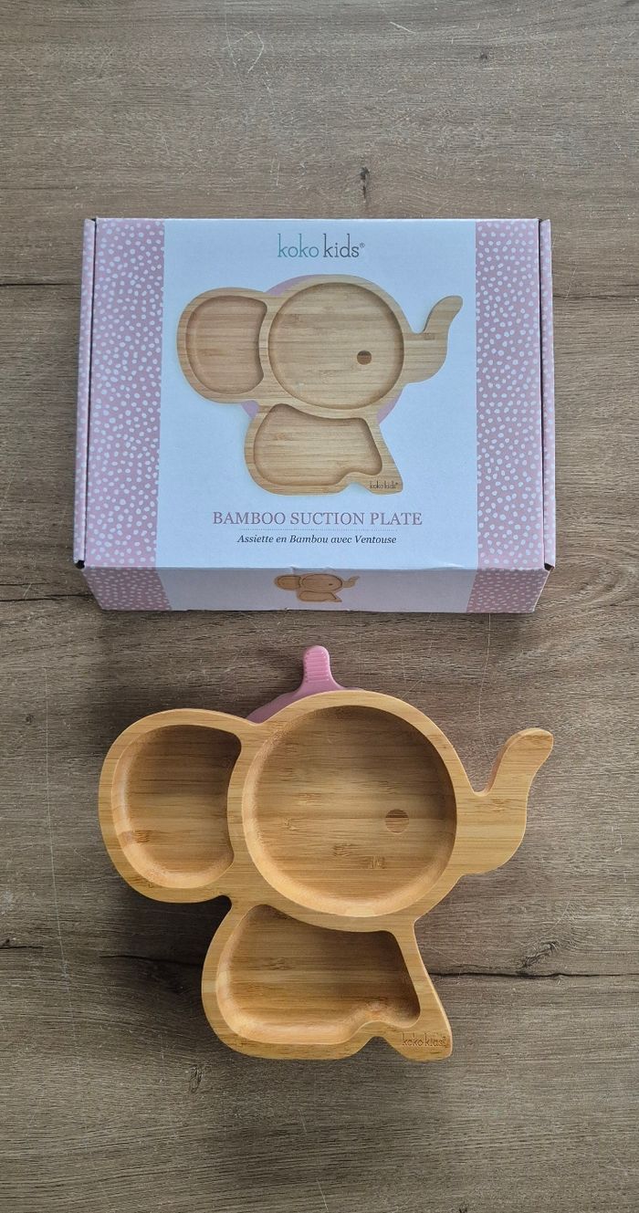 Assiette en bambou avec ventouse 🐘