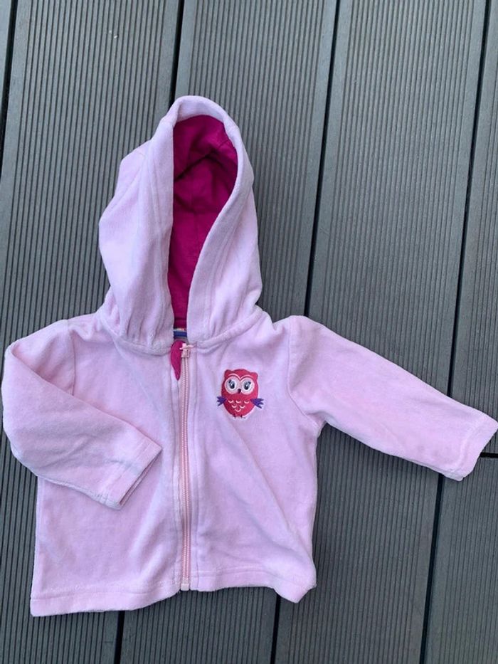 Gilet zippé à capuche velours 6 mois lupilu rose tbe