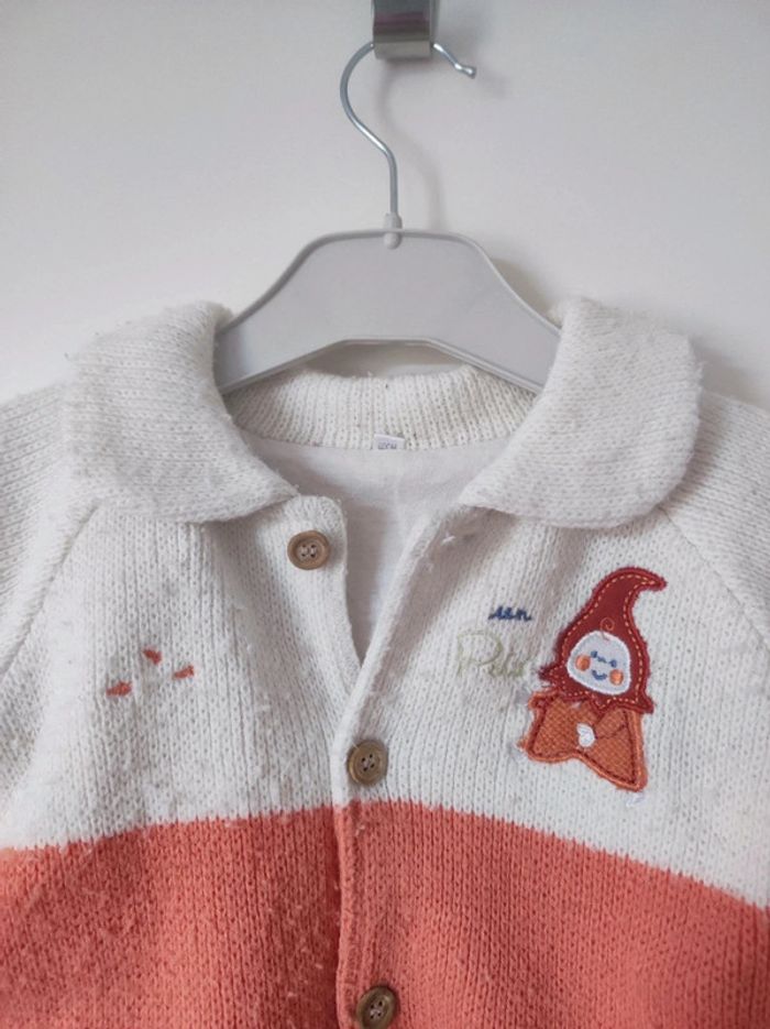 Gilet orange corail écru blanc petit lutin / Fabrication Artisanale - 3 mois - photo numéro 2