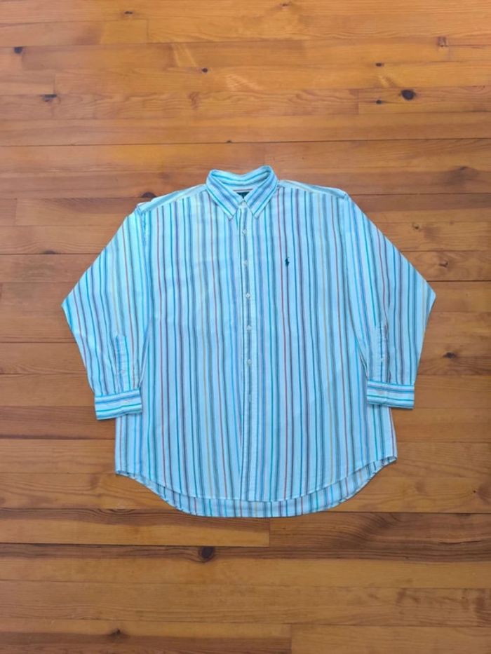 Chemise à rayures - Ralph Lauren - Blake - Logo brodé marine - Blanc, rouge, bleu - Taille XL - photo numéro 3