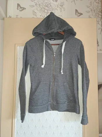 Veste à capuche femme Jennyfer XS gris moucheté tbe étiquette compo coupée