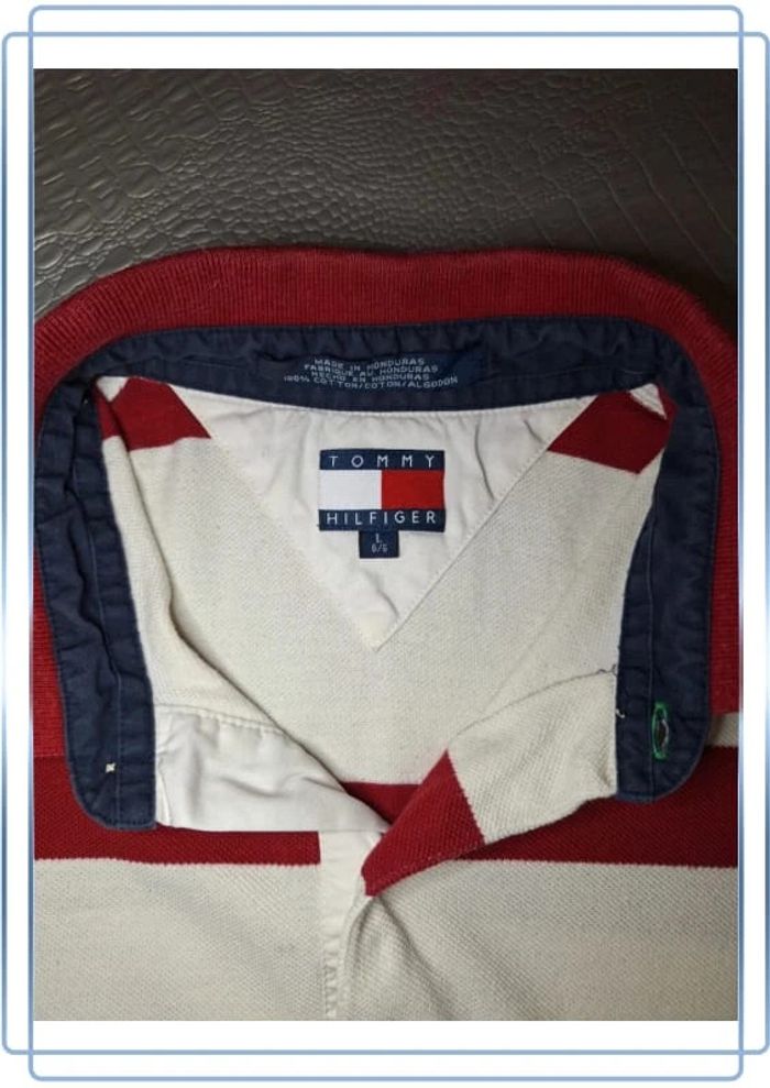 Polo tommy hilfiger blanc et rouge manche courte 100% coton - taille L brodé (35) - photo numéro 7