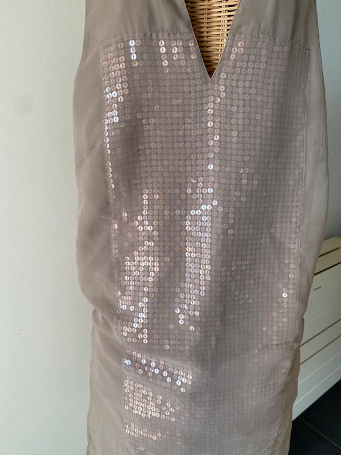 Robe Promod coupe droite en voile taille 38 beige avec sequins - photo numéro 3
