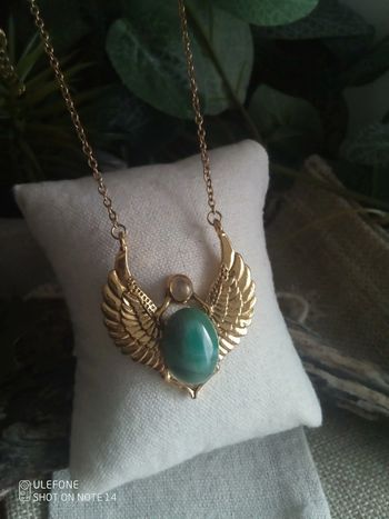 Collier scarabée+ pierres agate verte et labradorite