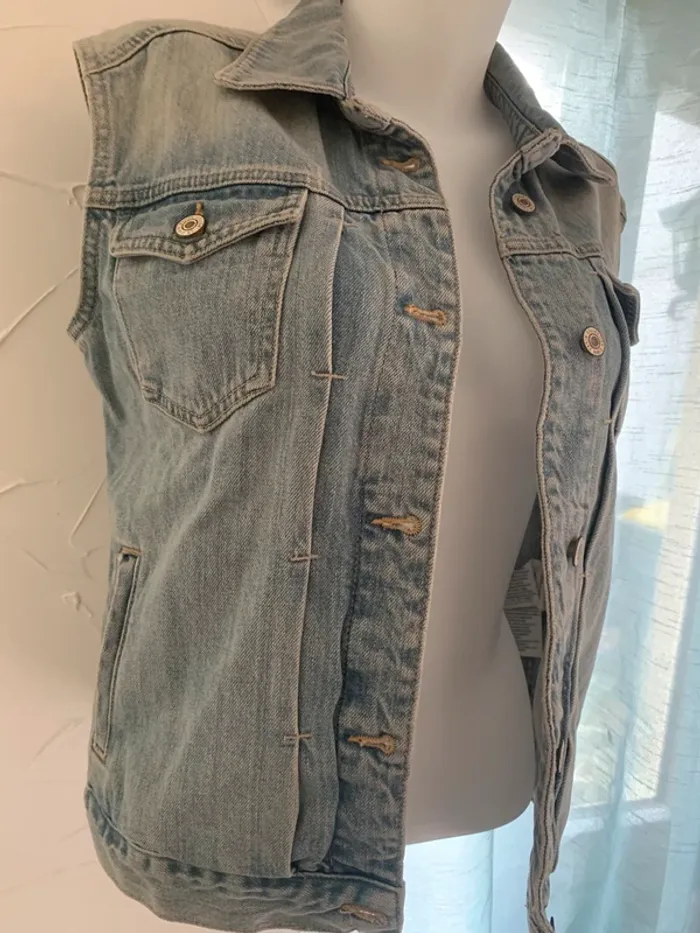 Veste jean vintage sans manches taille M - photo numéro 2