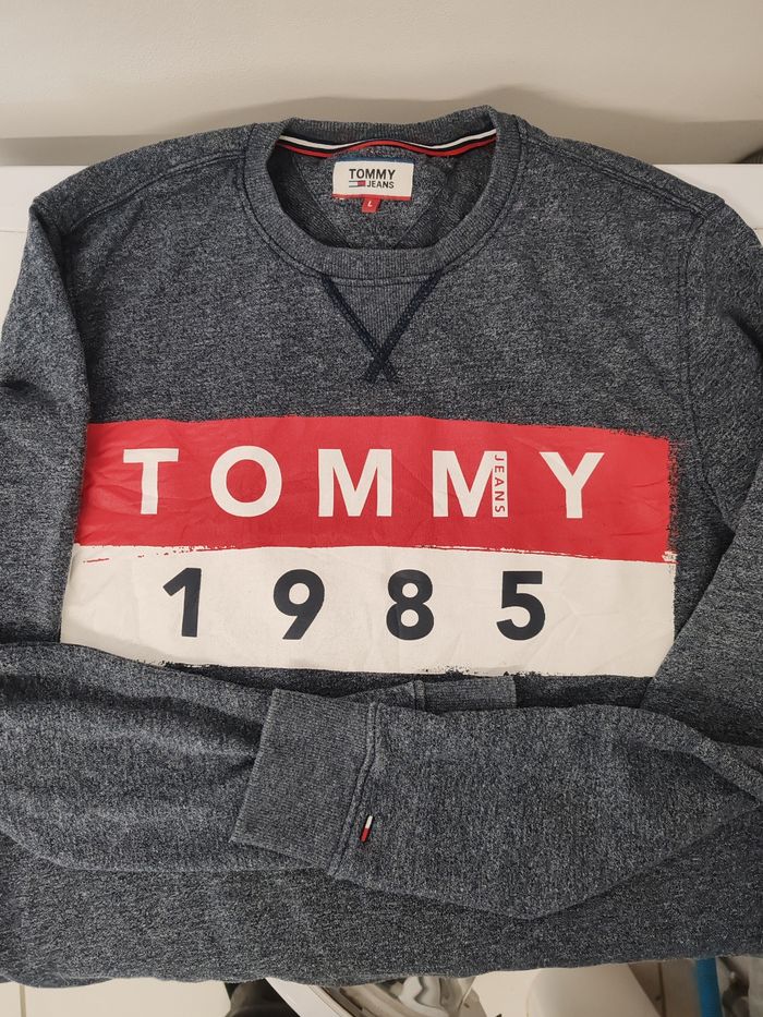 Pull Tommy Jeans vintage (2017), L, bleu chiné. - photo numéro 4