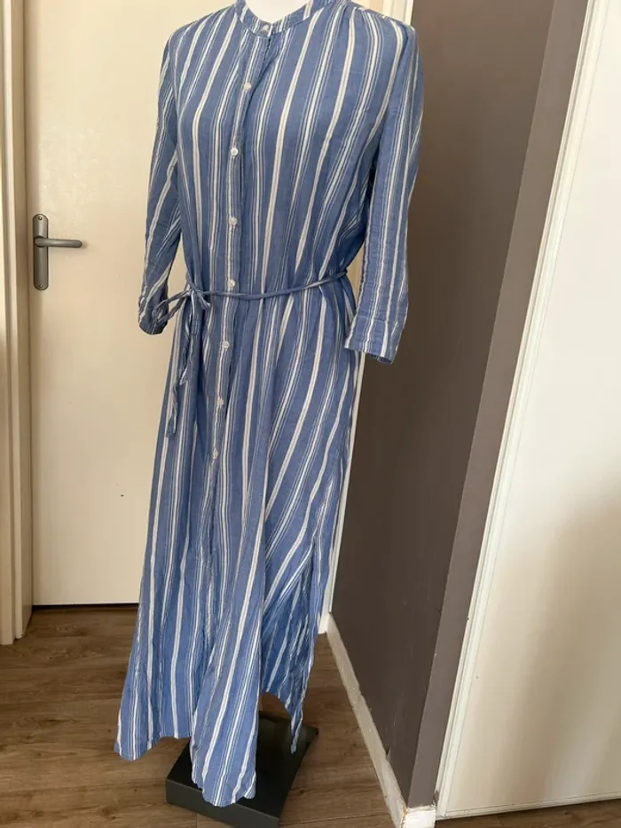 Jolie jolie, robe été longue bleue rayée blanc, femme, taille M/38 - photo numéro 2