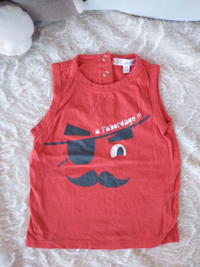 Tee shirt débardeur chemise sans manche Garçon 9 mois Pirate à l'abordage Kitchoun 100% coton - photo numéro 2