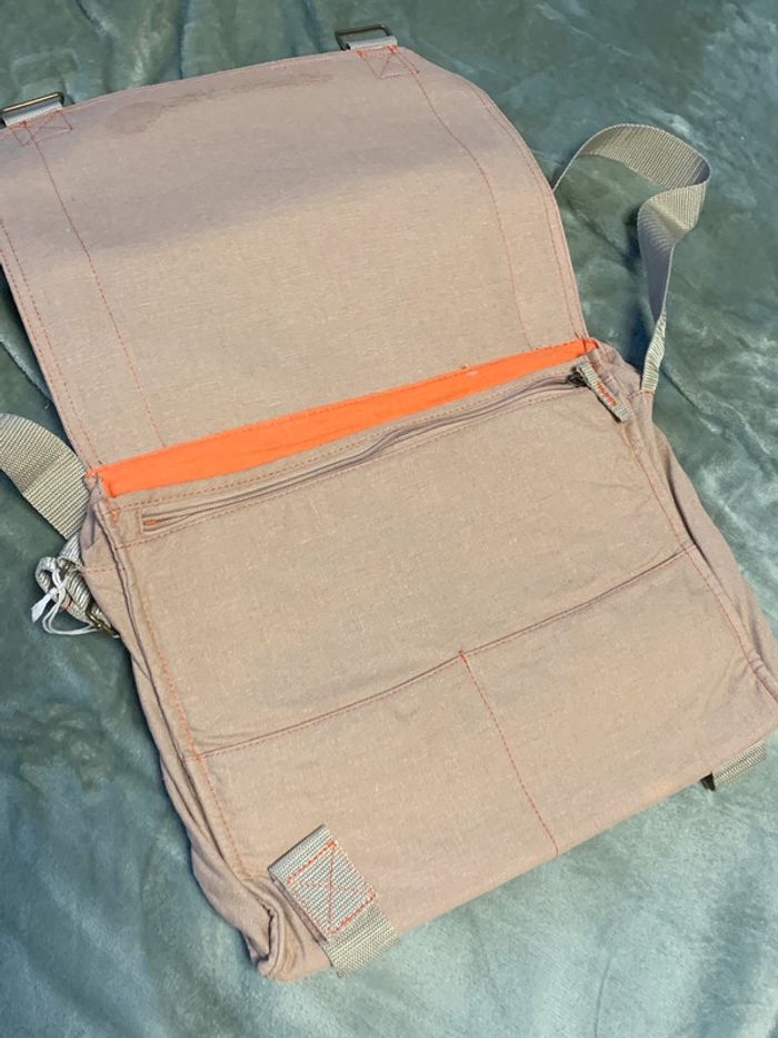 Sacoche sac cartable étudiant toile marron crème dimensions intérieures 25x35cm - photo numéro 2