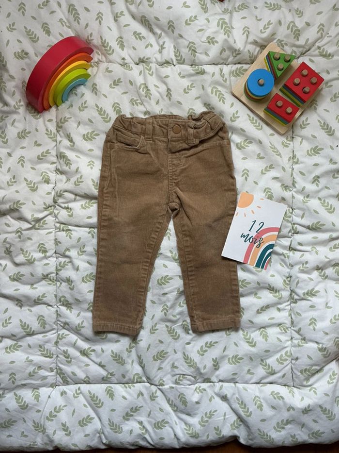 Pantalon slim en velours beige 12 mois taille réglable bout’chou
