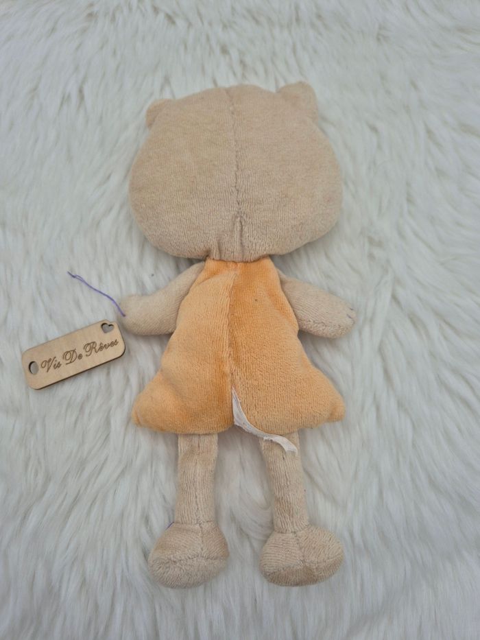 Doudou chat beige orange pois mauve violet Auchan - photo numéro 3