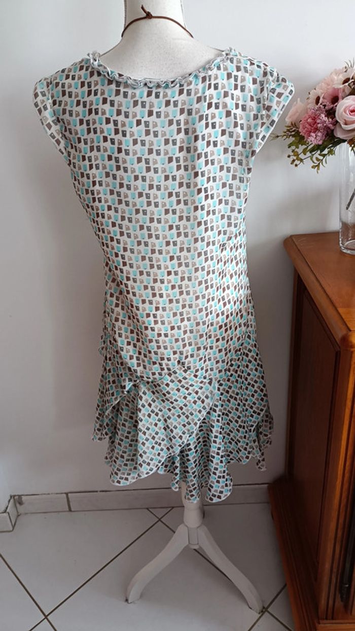 Jolie robe crème imprimé turquoise - photo numéro 10