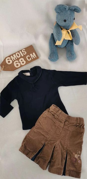 Ensemble  👣  tee-shirt  dpam et  jupe  short velours obaïbi,  6mois/67cm