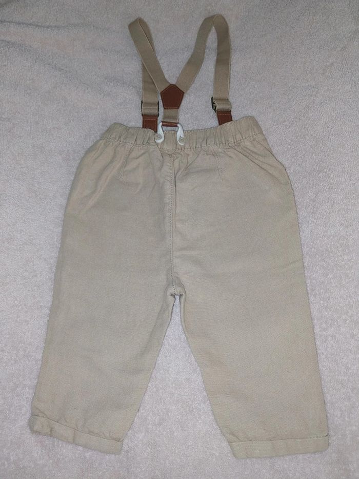Pantalon à bretelles amovibles bébé 9 mois beige - photo numéro 3