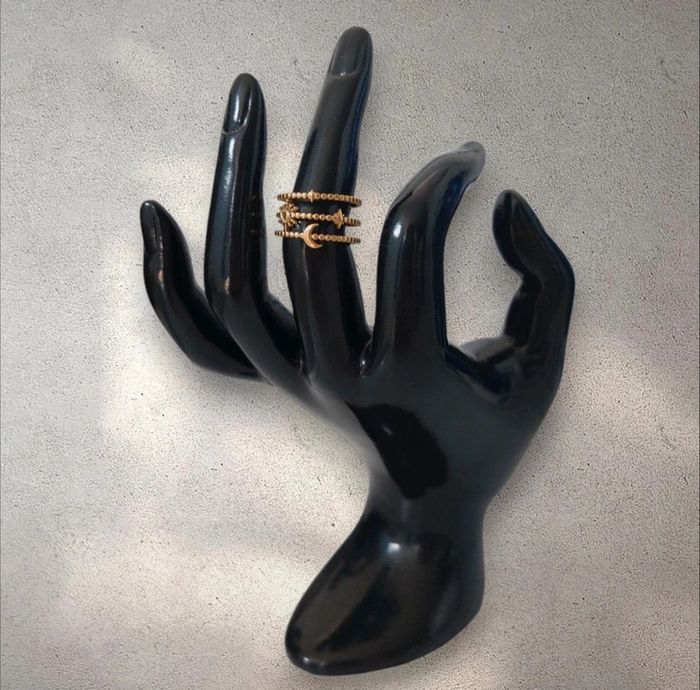 Bague ajustable trois rangs en acier inoxydable dorée neuve