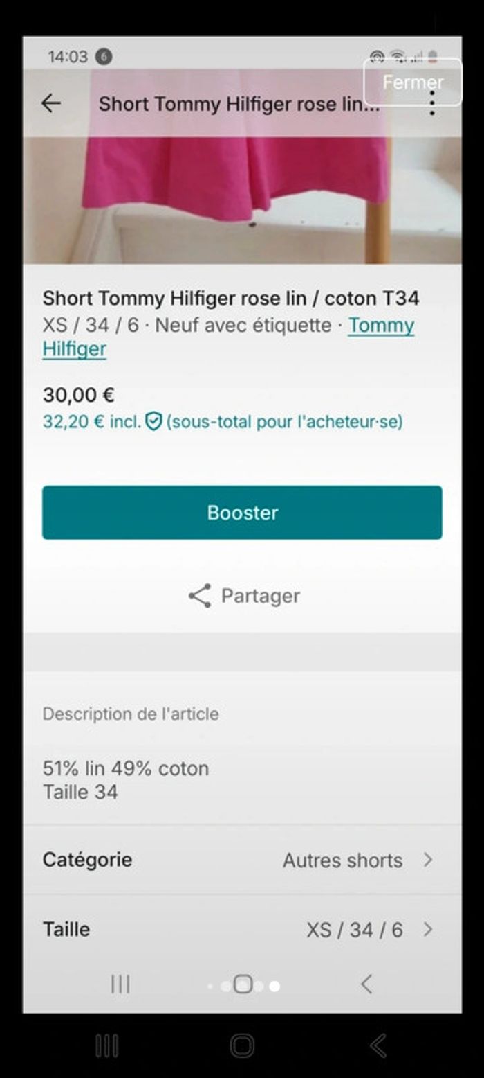 Short neuf lin/ coton Tommy Hilfiger T34 - photo numéro 8