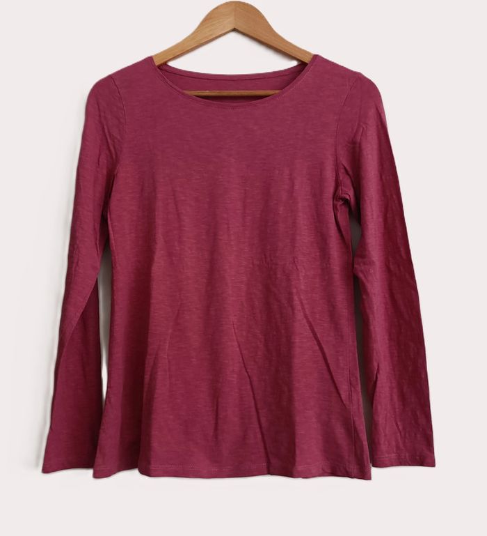 T shirt fin rose a manches longues. Tex basic. Coton. Taille S / 36