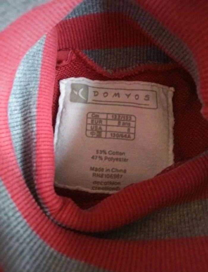 Col roulé rayures rouge gris domyos 8 ans - photo numéro 2