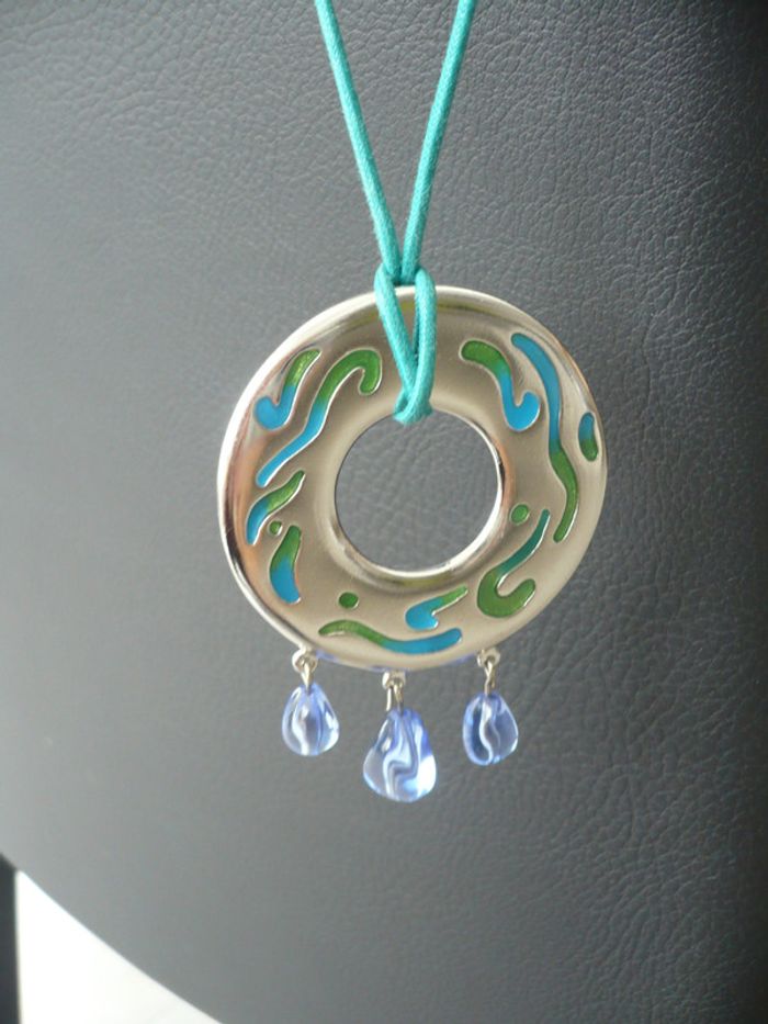 Sautoir fantaisie argenté et turquoise