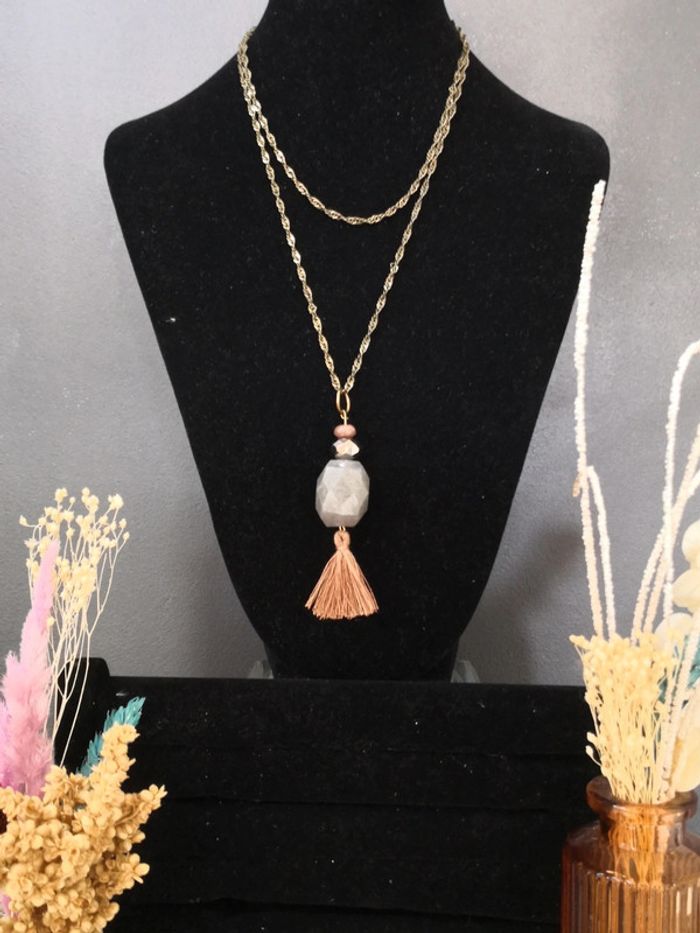 Sautoir chaîne torsadée et perles à facettes - photo numéro 3