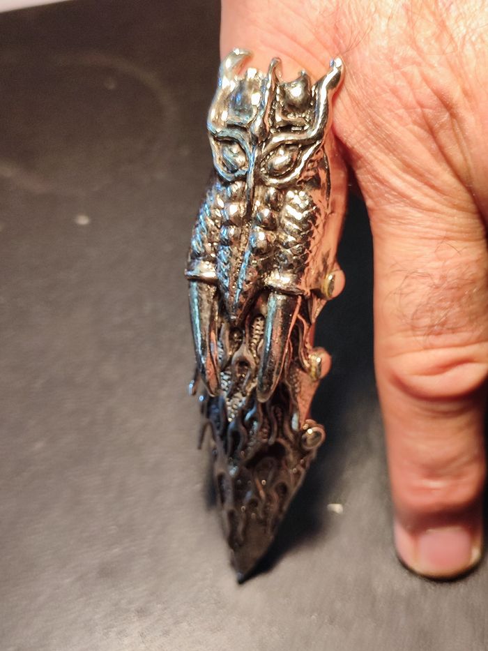 Bague longue en dragon alliage acier argenté