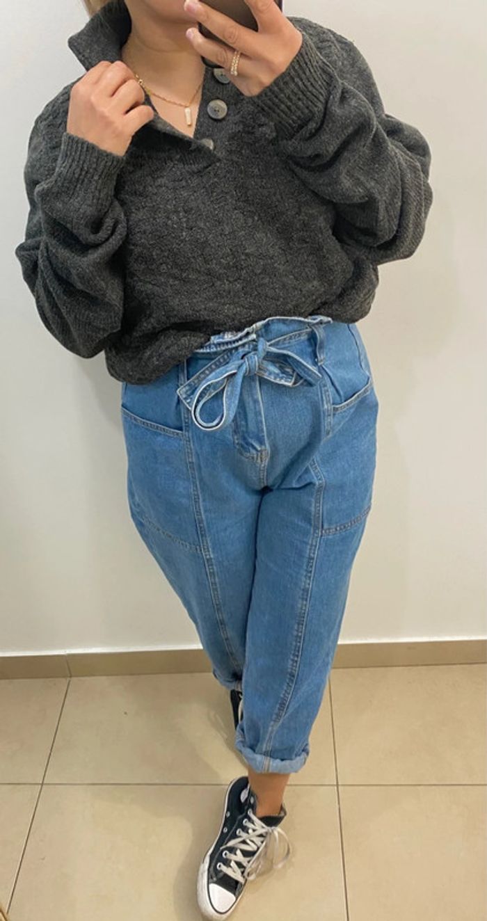 Superbe Pull Gris Chiné Avec  Boutons Taille M - photo numéro 4