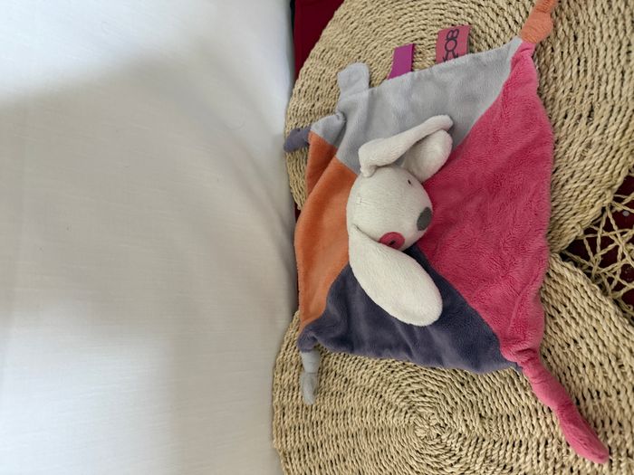 Doudou plat lapin rose violet orange gris blanc OBAIBI - photo numéro 3