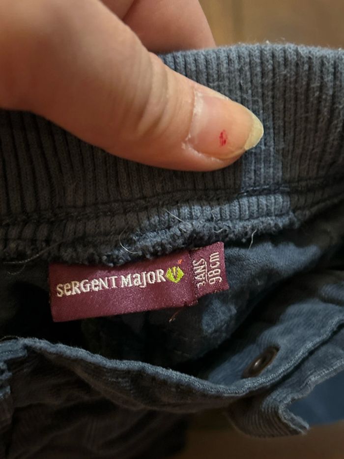 Pantalon en velours côtelé bleu a empiècements sergent major taille 3 ans - photo numéro 9