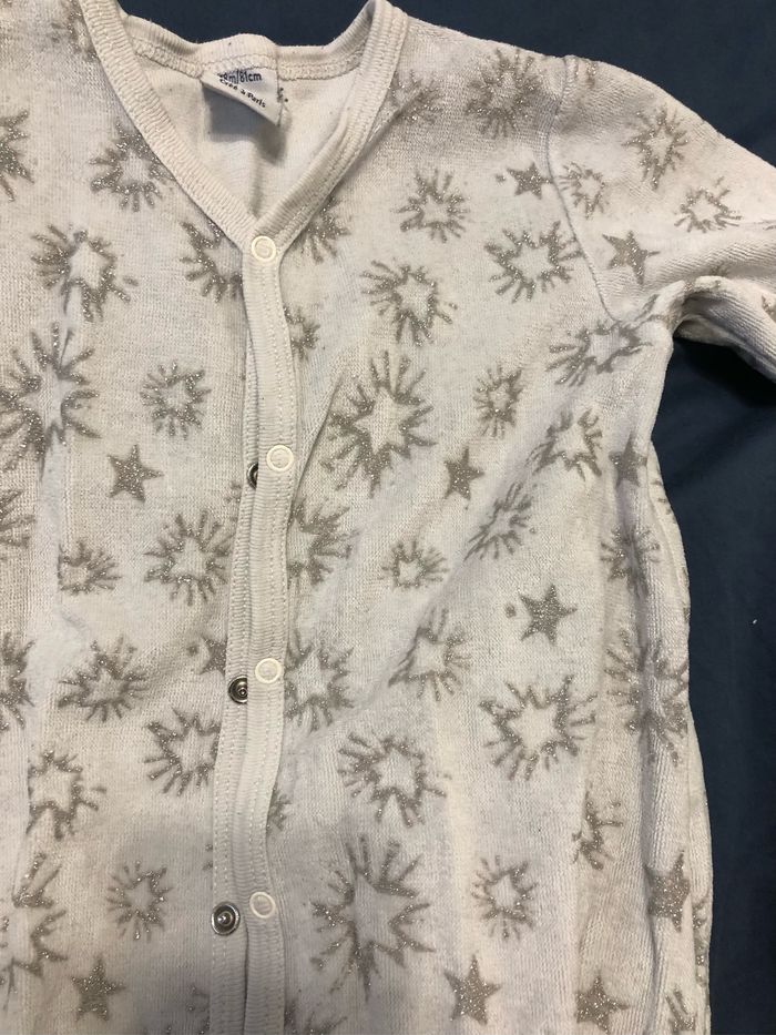 Pyjama blanc velours à paillettes argentées Petit Bateau 18 mois
