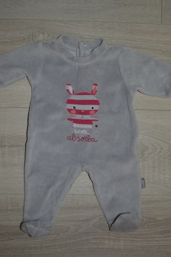 Pyjama velours Absorba 1 mois gris lapin