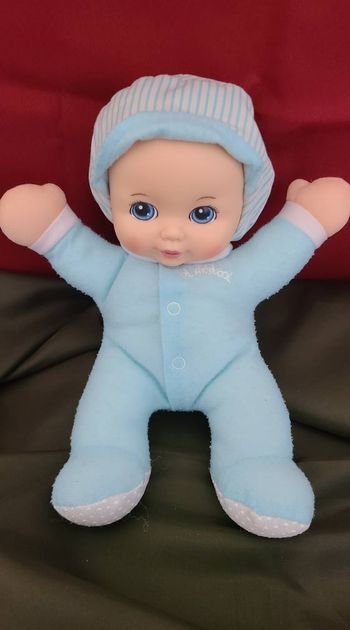 Doudou Poupée De Chiffon Bleu Pouet Pouet Brodé Vintage Playshool 25cm
