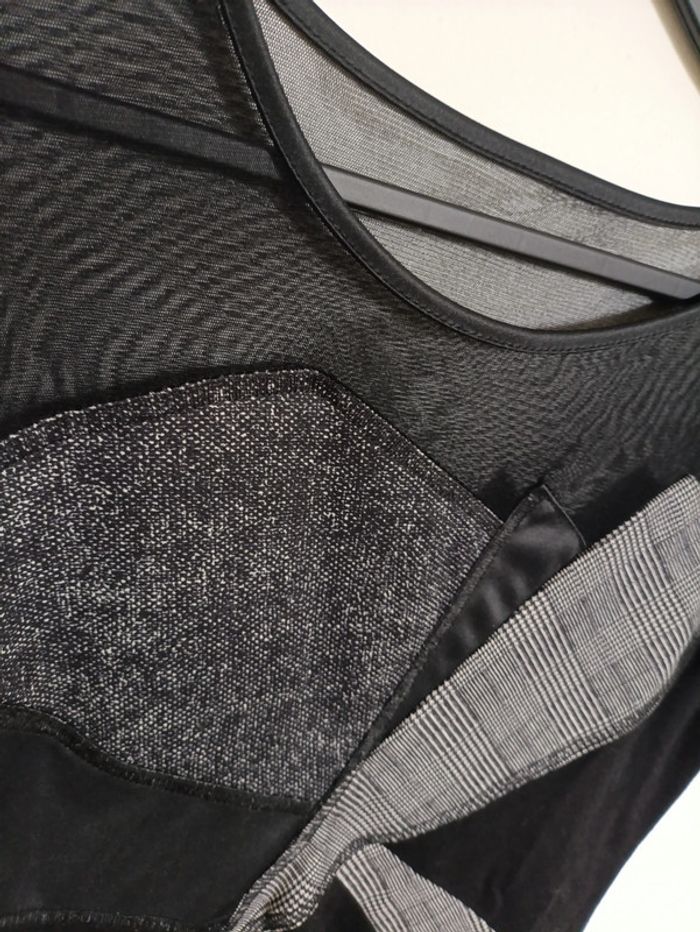 Haut noir patchwork effet mesh et brillant vintage rétro - photo numéro 2