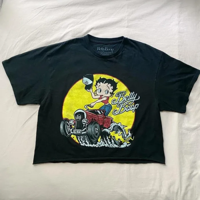 Betty Boop Black Cropped Biker Tee