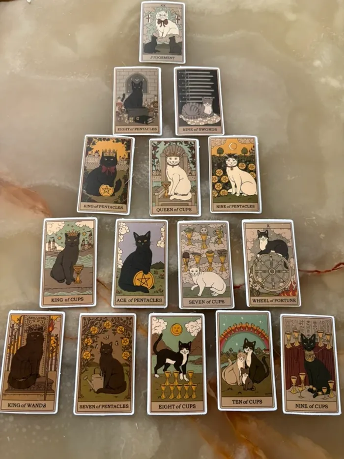 Stickers cartes de tarot chats 15 pièces