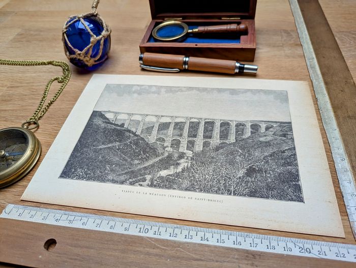 Imprimée en 1890, viaduc de La Méaugon, Saint-Brieuc. Original Vintage Authentique. - photo numéro 3