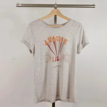 T-shirt femme "août 1969" August - Tshirt gris peace colombes, taille M Tshirt gris A547