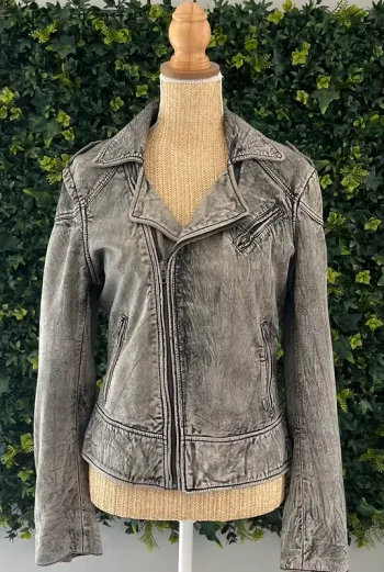 Veste/perfecto noir effets délavés en cuir Kaporal pour femme en taille M