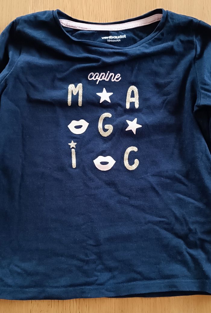 T-shirt manches longues Vertbaudet 4 ans fille bleu marine - photo numéro 5