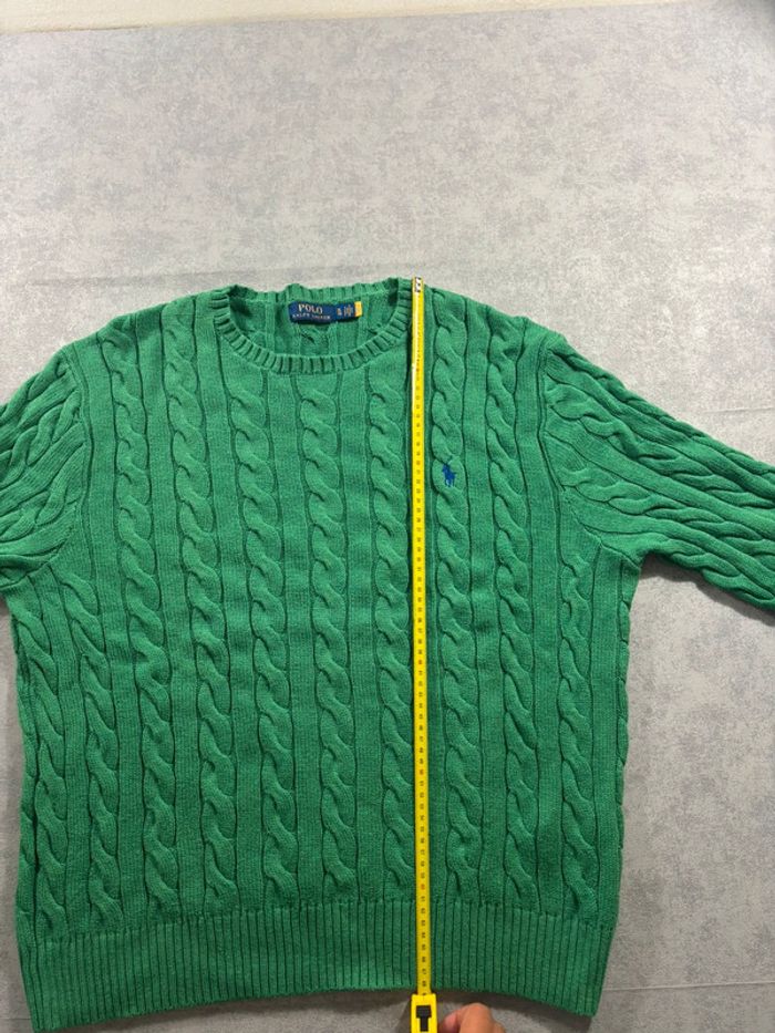 Pull Torsadé Ralph Lauren Vert logo brodé bleu Taille XL - photo numéro 11