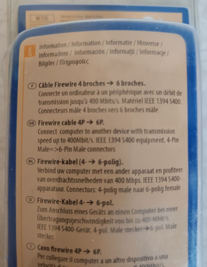 câble neuf firewire 4 broches / 6 broches de 1,80 m de longueur - photo numéro 2