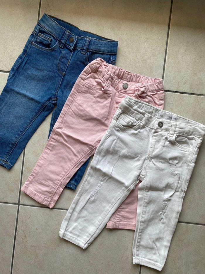 Lot jean fille 12 mois Zara denim rose blanc