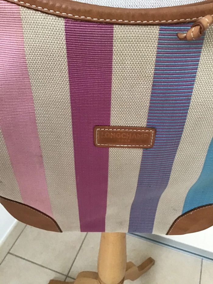 Sac toile et cuir rayé « Longchamp » deux faces de teintes differentes - photo numéro 3