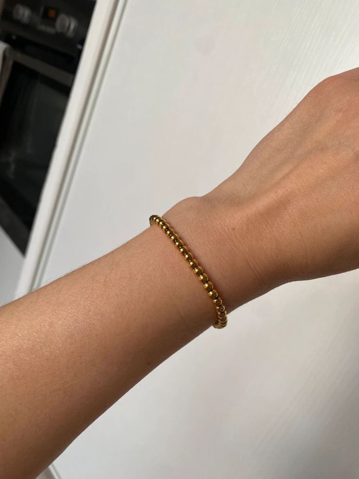 Bracelet perles métal doré ajustable