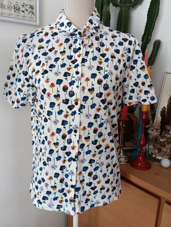 Top boutonné en coton stretch jersey fleuri Monoprix taille XS