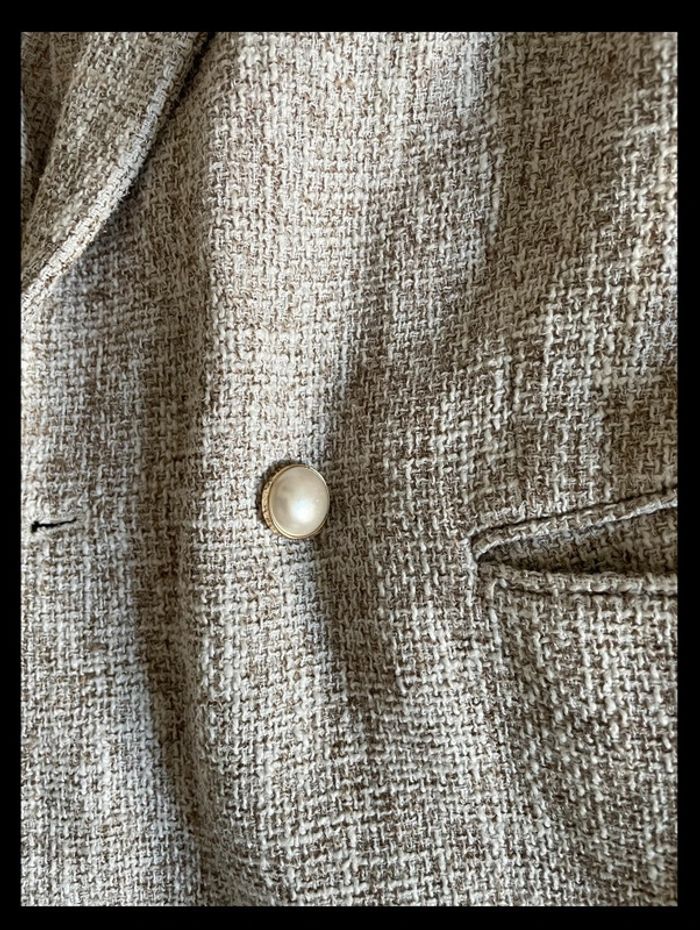 Veste blazer couleur marron crème chiné boutons blanc et doré chic H&M - photo numéro 9
