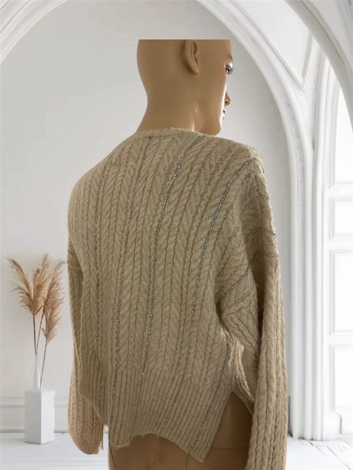 Pull court crème Zara à franges métallique – Taille S - photo numéro 9